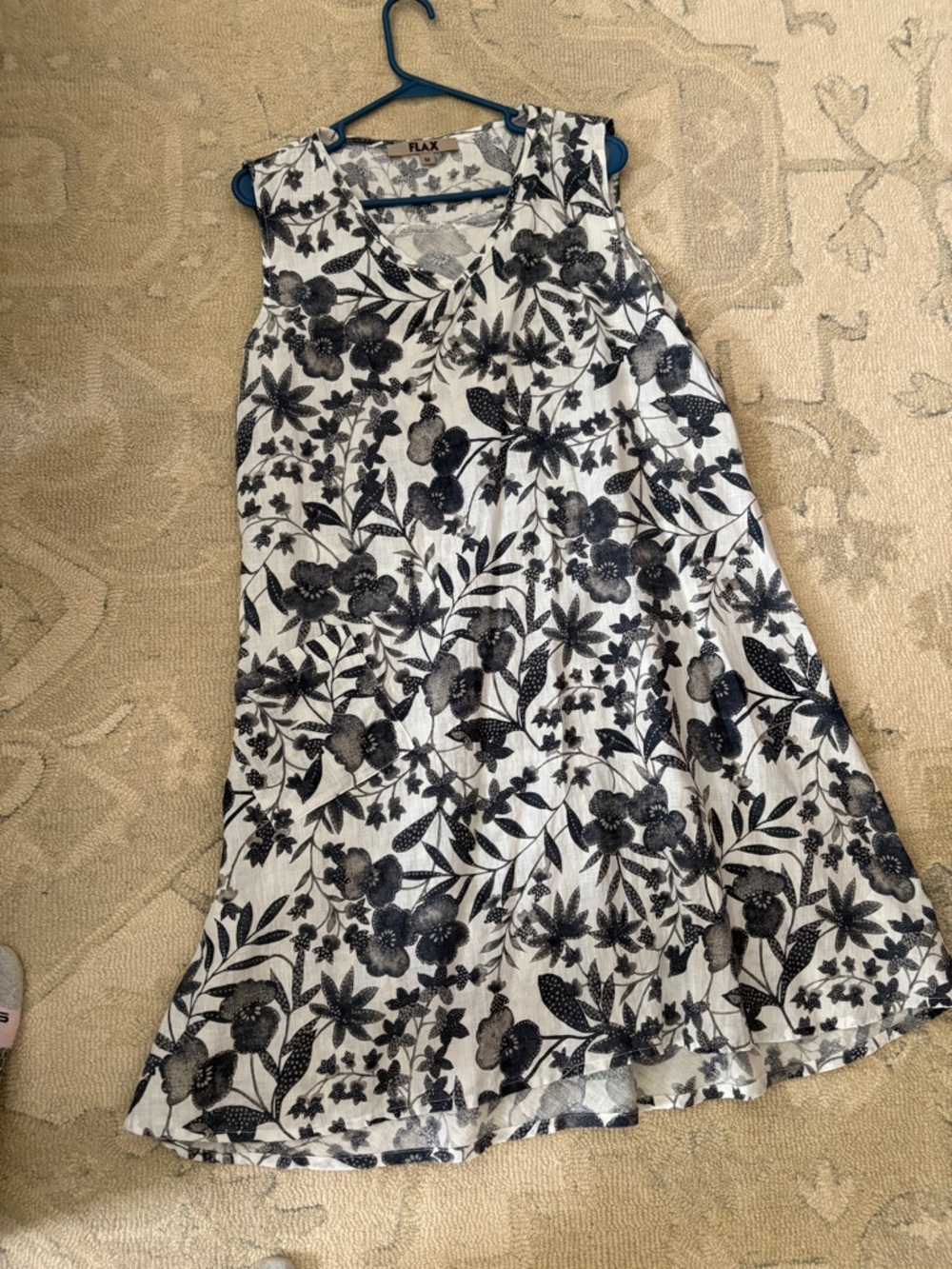 Flax White Linen Tank with Black Floral Print